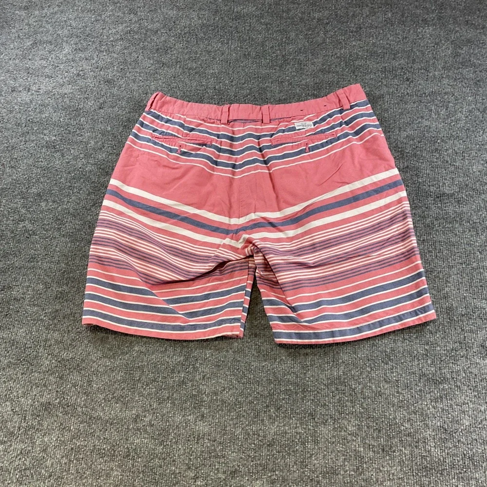 Vineyard Vines Breaker Shorts Mens 36 Salmon Pink Navy White Striped Cotto Chino
